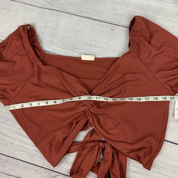 FREE KISSES Tie Waist Crop Top Junior’s Plus Sz 1X, 3X Burnt Orange Belly Shirt - Picture 8 of 9